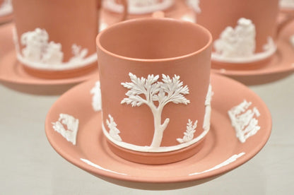 Wedgwood Terracotta Jasperware Miniature Tea Set Demitasse Cup & Saucer 14 pcs