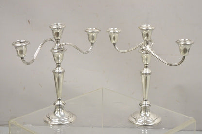 Gorham 808/1 Weighted Sterling Silver 3 Light Candlestick Candle - a Pair