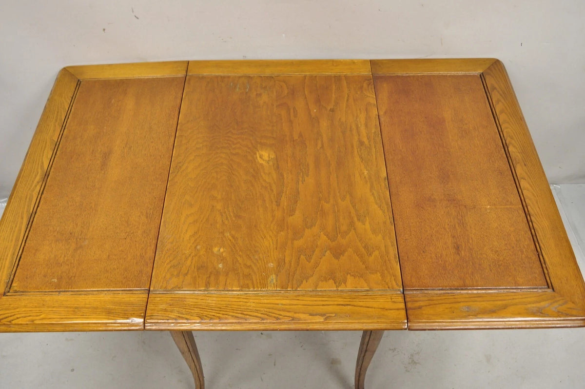 Vintage Mid Century Modern Klismos Saber Leg Oak Wood Drop Leaf Dining Table