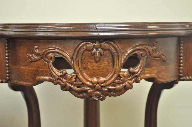Pair Antique French Louis XV Style Floral Satinwood Inlay Walnut Lamp End Tables