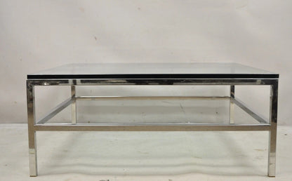 Vintage Mid Century Modern Milo Baughman Style Chrome Glass Square Coffee Table