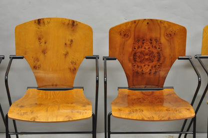 Josep Mora for Egoa Model 300 Mid Century Modern Burl Wood Arm Chair - Set of 4