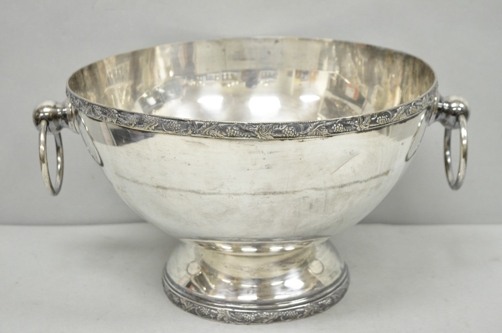 Vintage Victorian Silver Plated Footed Twin Handle Punch Bowl Set w/ 12 Cups
