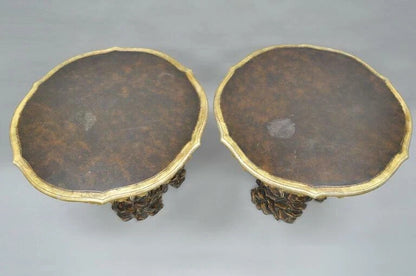 Vintage Italian Venetian Carved Wood Faux Bois Grapevine Center Tables - a Pair