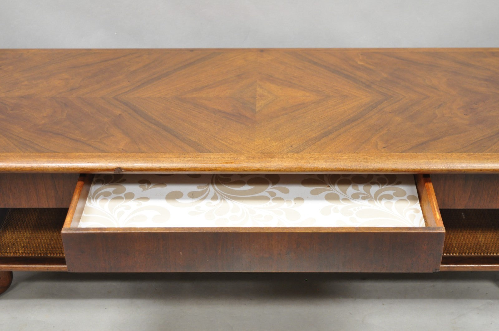 Vintage Mid Century Danish Modern Sculptural Walnut 1 Drawer Long Coffee Table