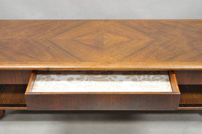 Vintage Mid Century Danish Modern Sculptural Walnut 1 Drawer Long Coffee Table