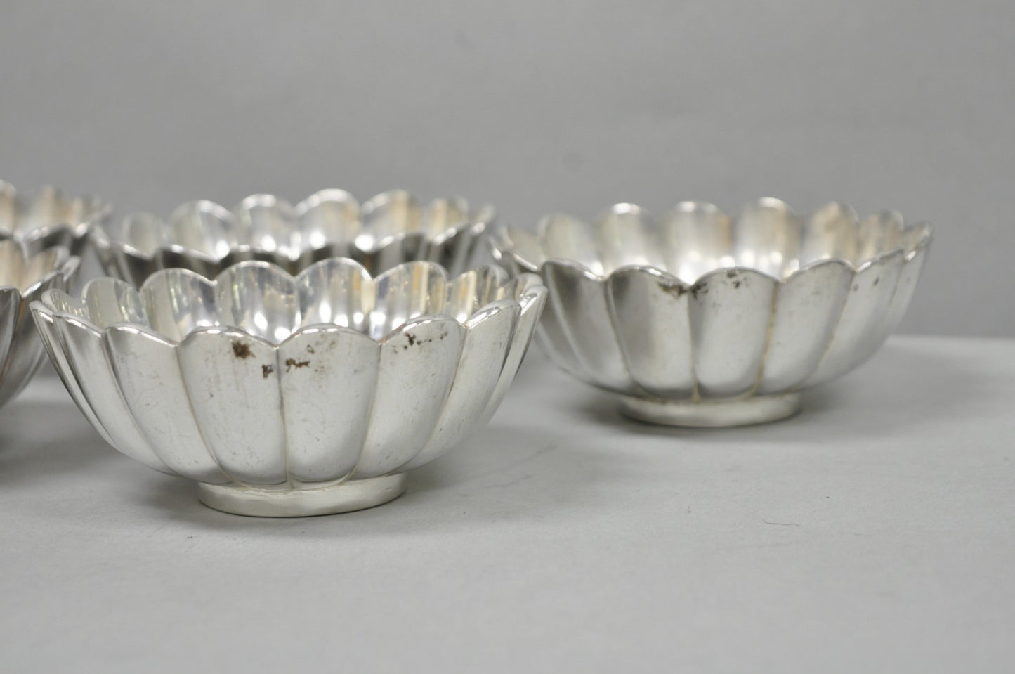 Vintage Regency Style Silver Plated Scalloped Stacking Nut Dish Bowl - Set of 8