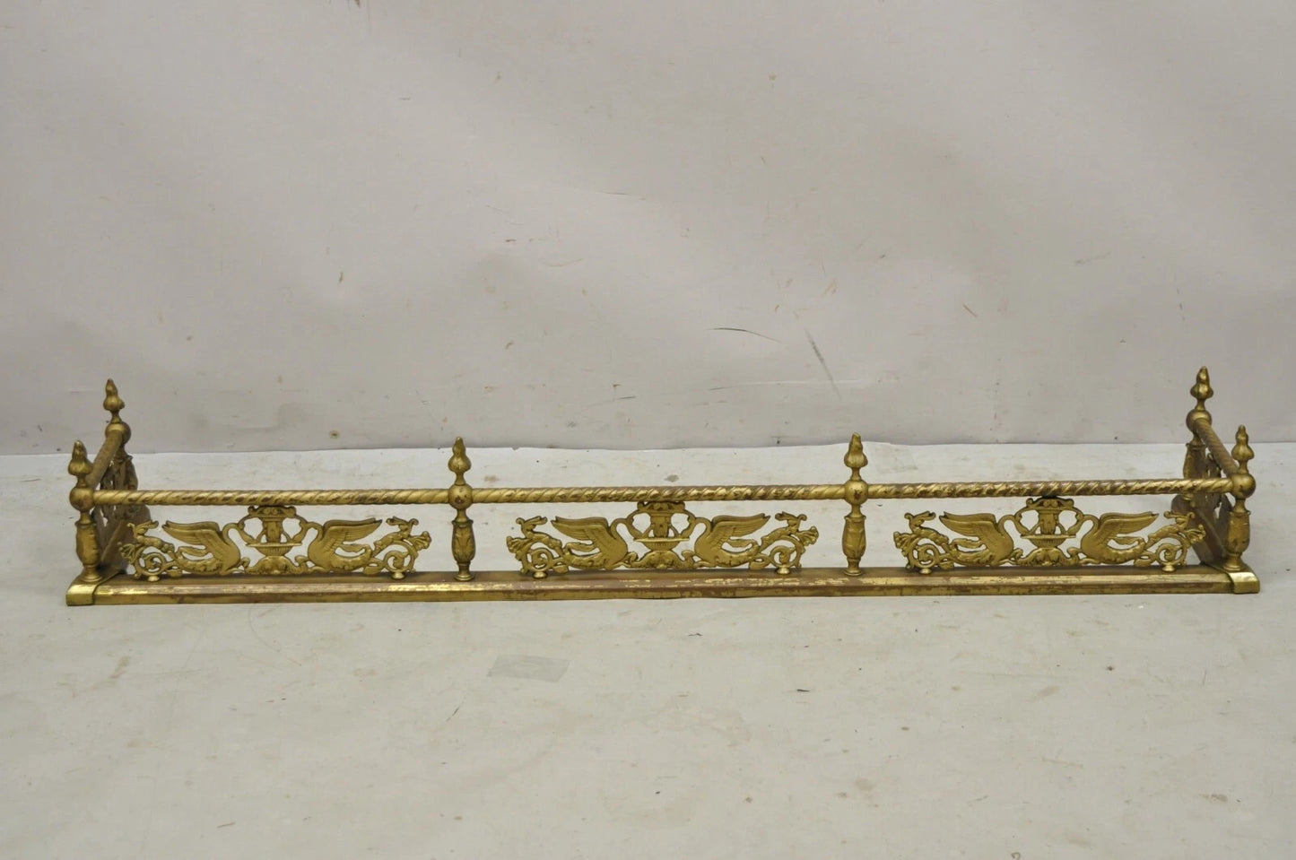 Antique Victorian Figural Swan Bird Twisted Brass 48" Fireplace Fender Surround