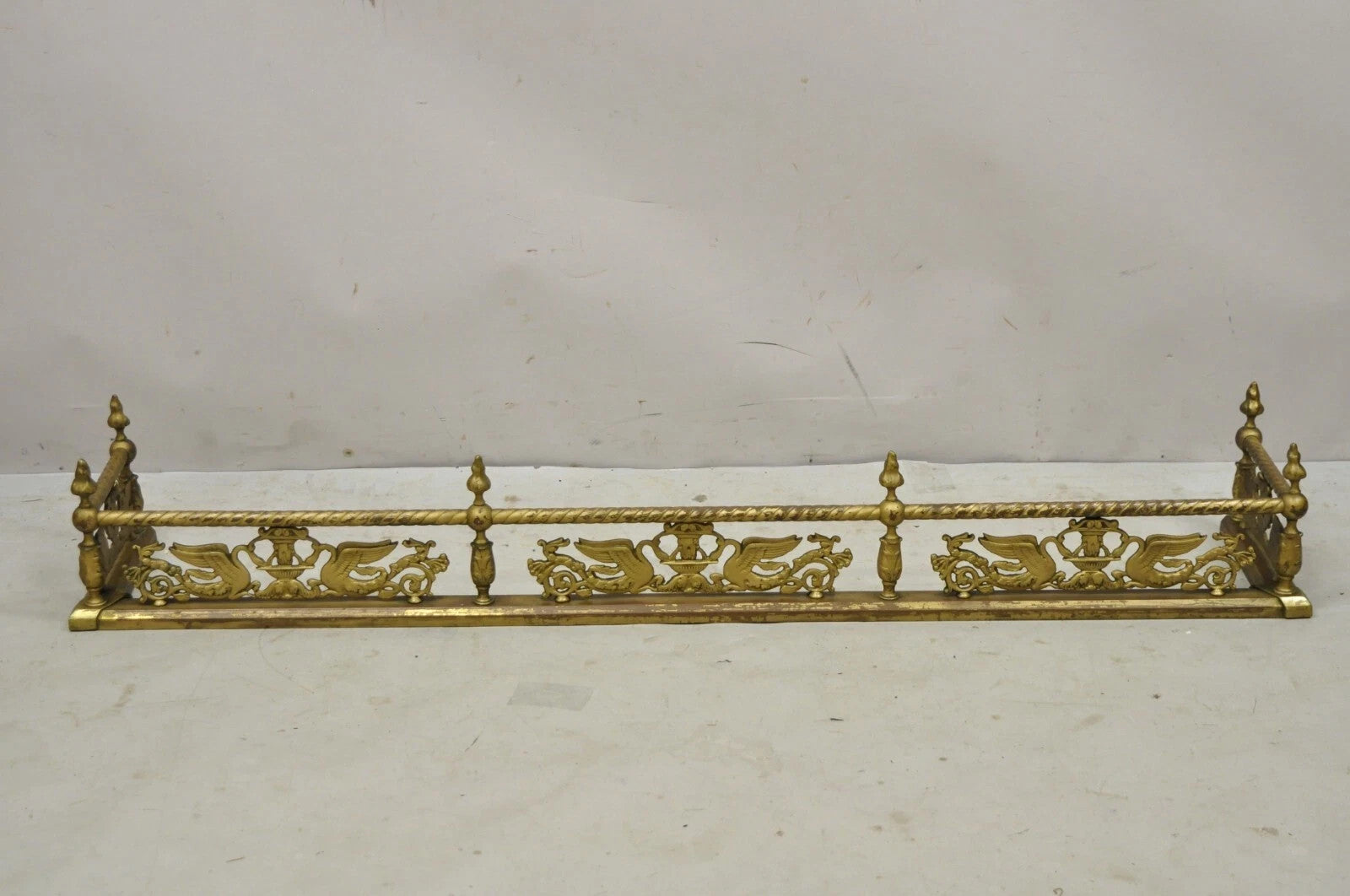 Antique Victorian Figural Swan Bird Twisted Brass 48" Fireplace Fender Surround