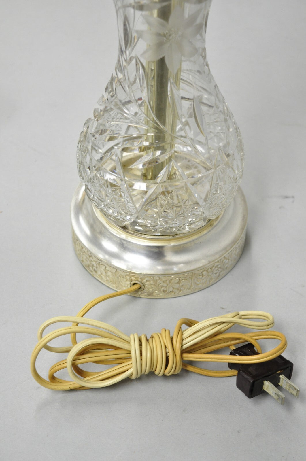 Antique Victorian Cut Glass Silver Plated Small Boudoir Vanity Table Lamp