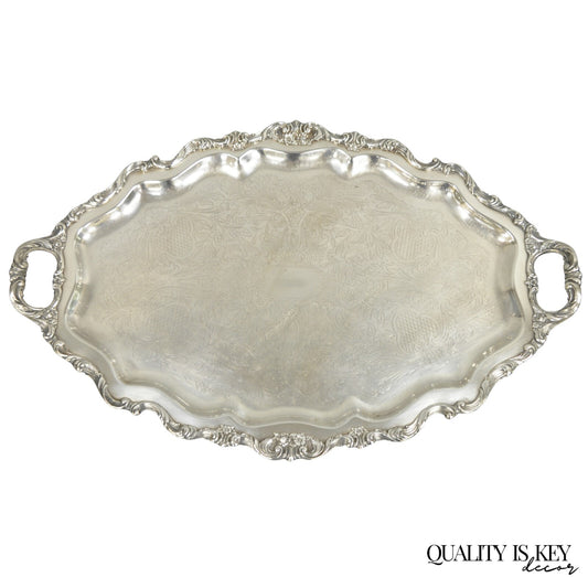 Antique Wallace Baroque Large 28" Silver Plated Serving Bar Tray w/ Handles