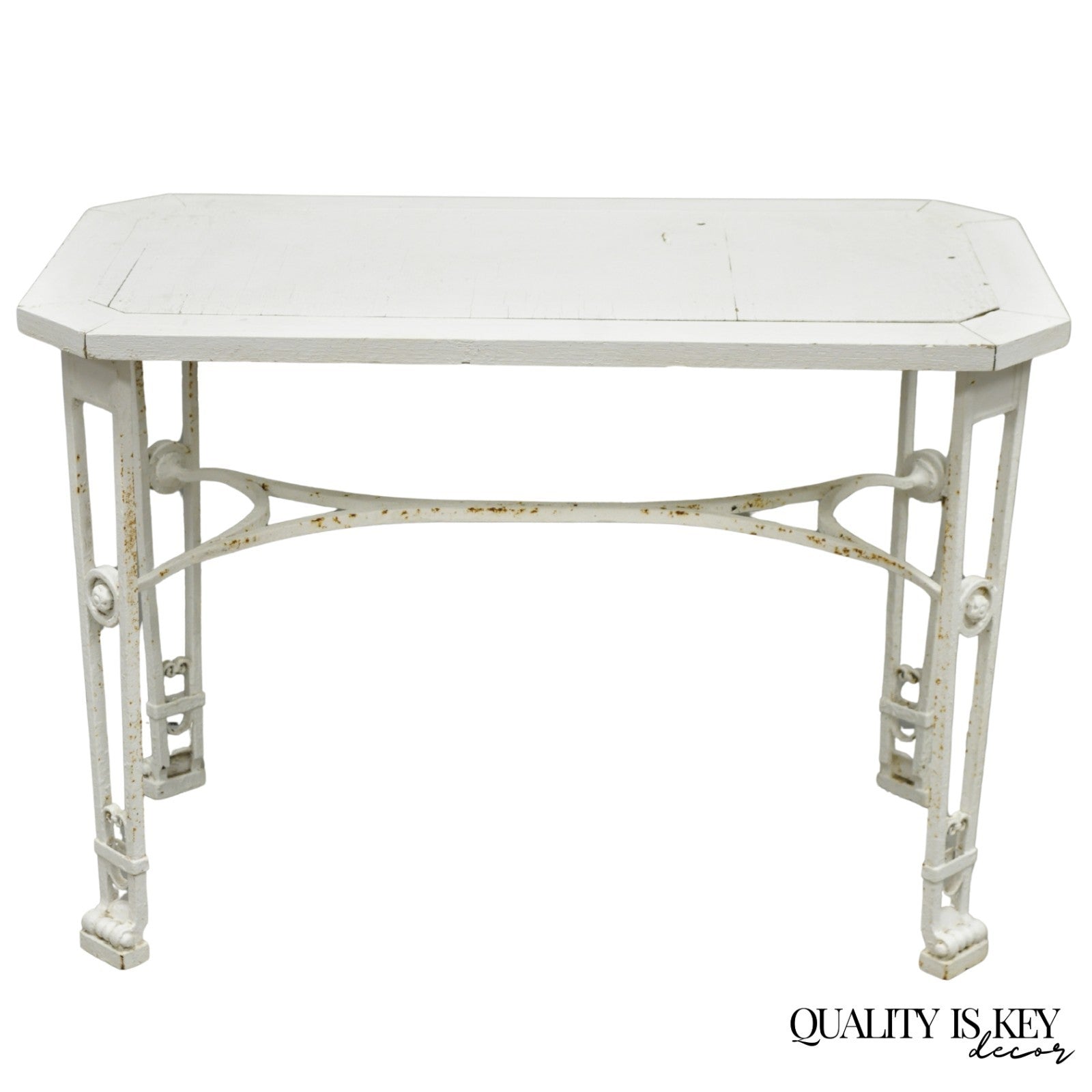 Antique Gothic Renaissance Wrought Iron Stretcher Base Potting Side Table (B)