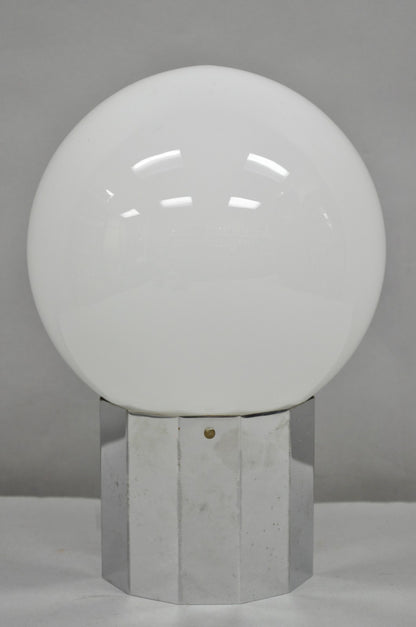 Vintage Mid Century Modern Faceted Chrome Base White Glass Ball Small Table Lamp
