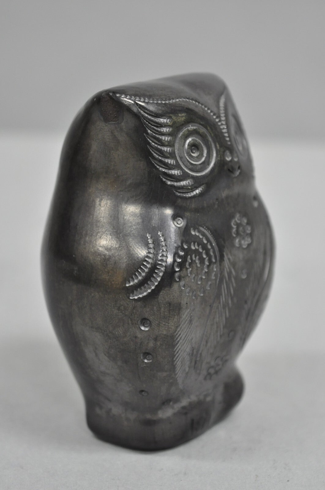 Dona Rosa Barro Negro Black Pottery 4" Carved Owl Figurine Mid Century Modern