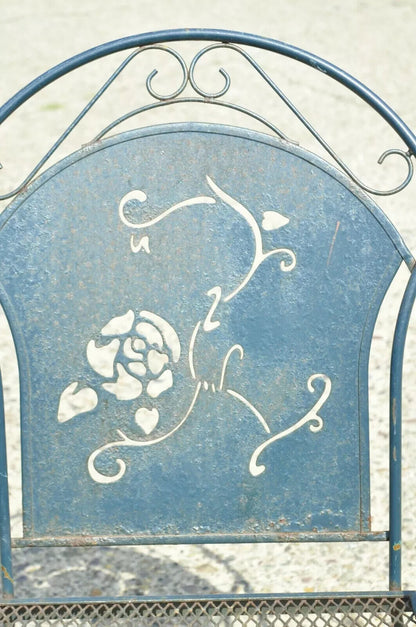 Vintage Mid Century Wrought Iron Pierced Rose Garden Patio Dining Arm Chair