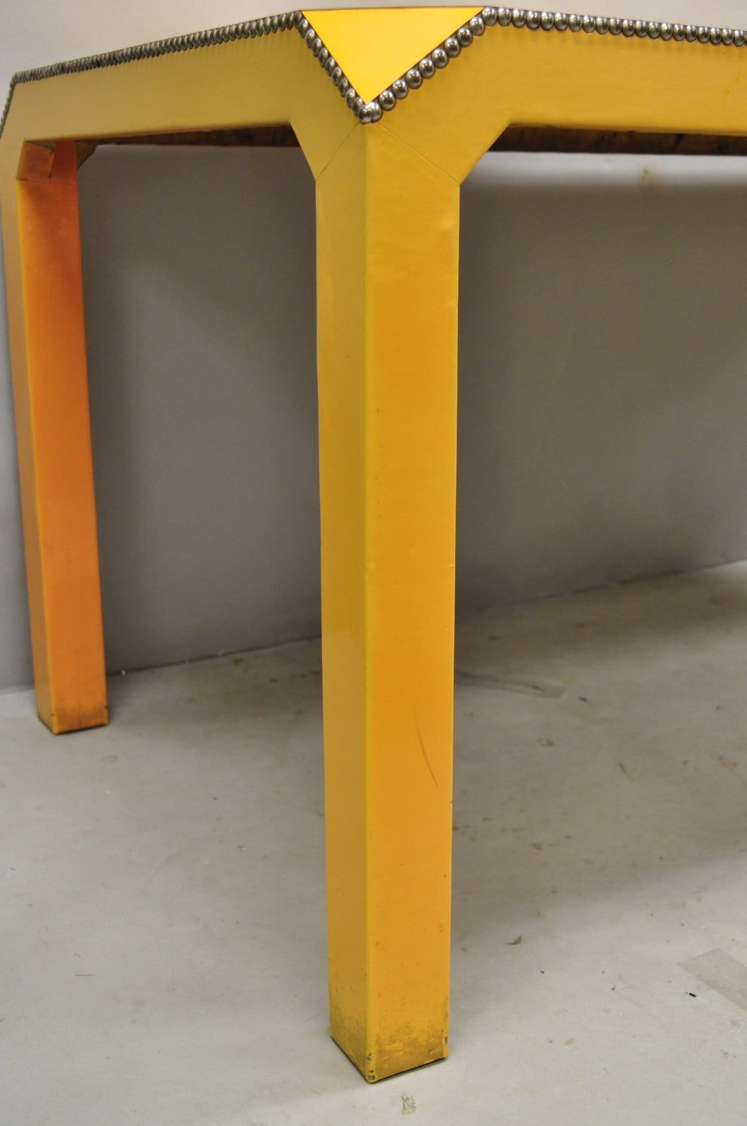 Vintage Hollywood Regency Orange Vinyl Laminate Parsons Style Dining Table Desk