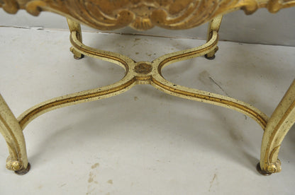 Vintage French Louis XV Style Cream Painted Carved Wood Cane Arm Chairs - a Pair
