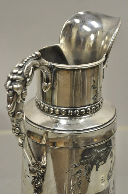 Antique James W. Tufts Renaissance "Bacchus" Silver Plated Water Wine Pitcher