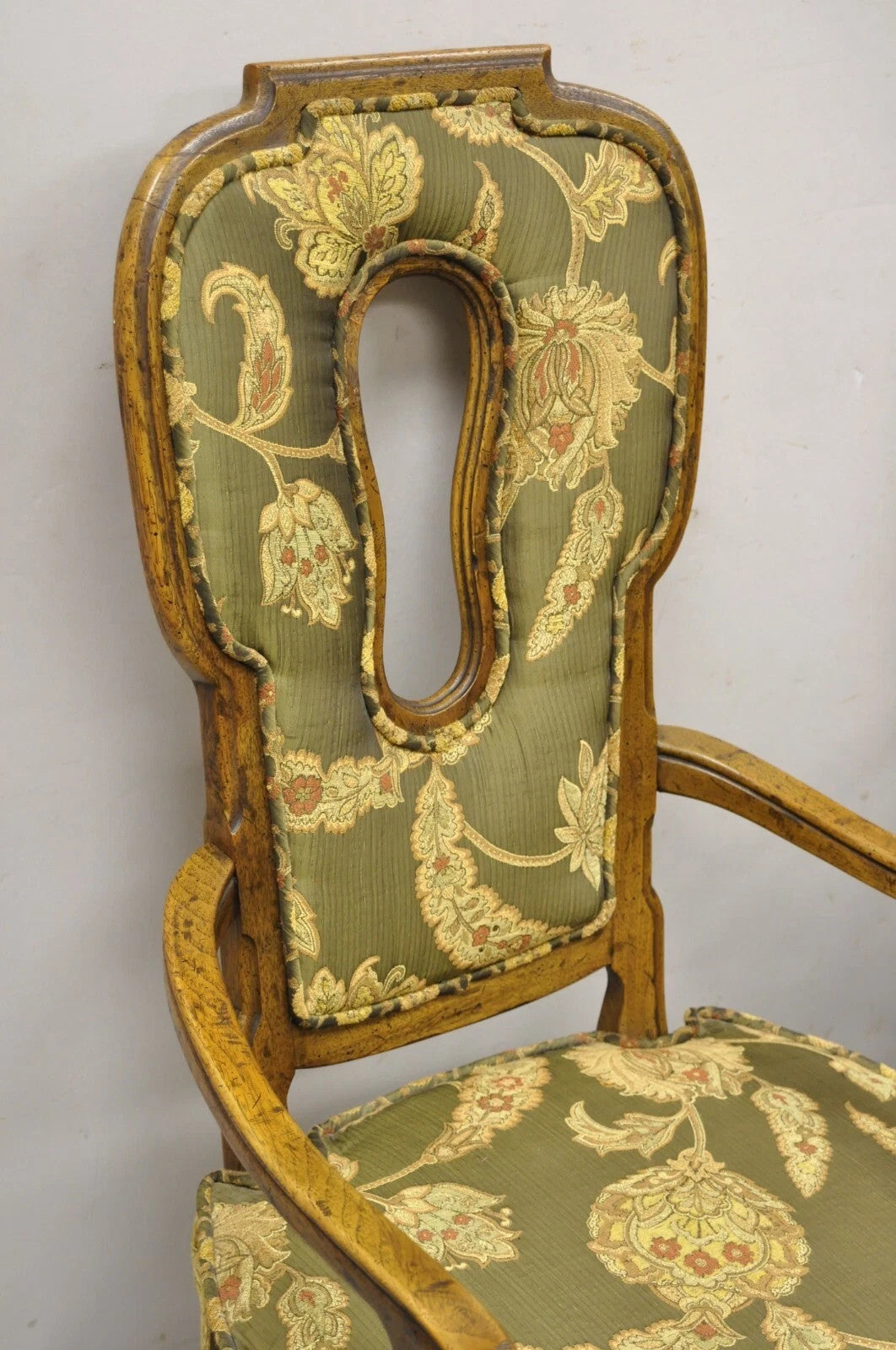 Vintage Hollywood Regency Keyhole Back Fireside Lounge Arm Chairs - a Pair