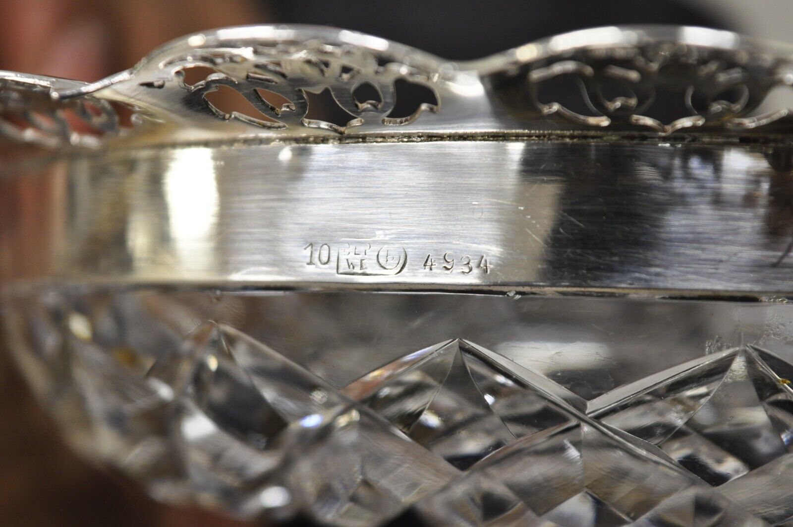 Antique English Victorian Cut Crystal Silver Plated Gallery Ashtray Trinket Dish