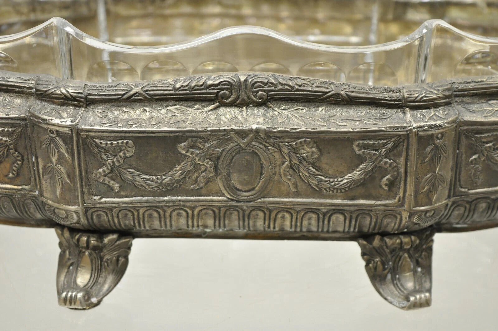 French Louis XVI Nickel Silver Plate Drape Design Centerpiece Bowl Dish Planter