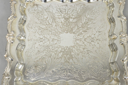 Vintage English Silver Mfg. Silver Plated Ornate Square Bar Serving Platter Tray