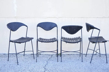 Arthur Umanoff Mid Century Modern Rattan Wrought Iron Dining Chairs - Set of 4