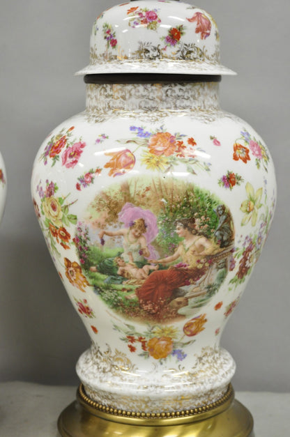 Victorian German Porcelain Ginger Jar Vase Meissen attr. French Table Lamp Pair