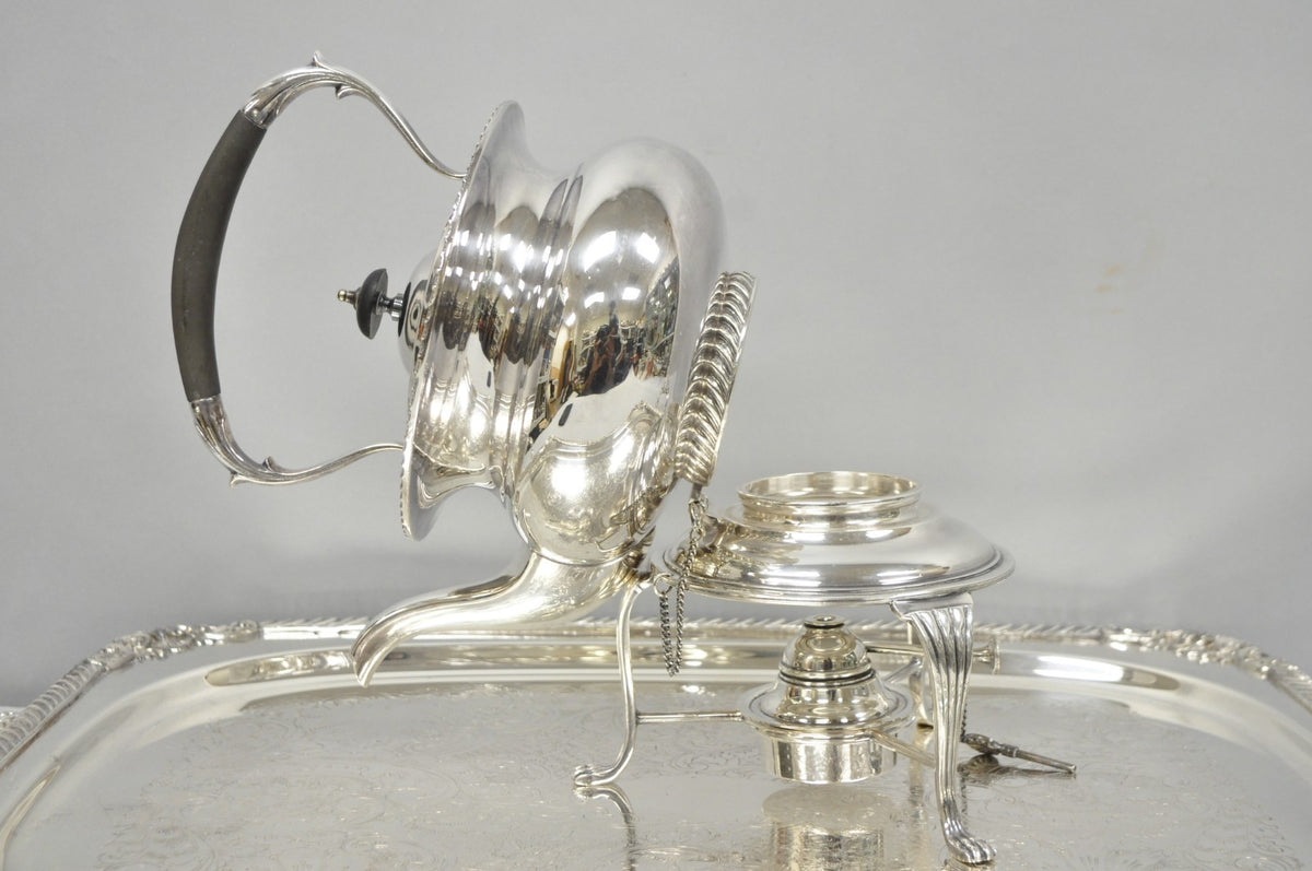 Vintage English Sheffield Edwardian Silver Plated Tea Set w/ Tilting Pot 7 Pcs