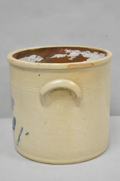 Antique A.E. Smith & Sons Cobalt Blue Painted Flower 3 Gallon Stoneware Crock
