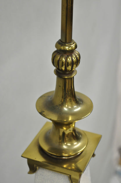 Stiffel Hollywood Regency Tall Crackle Glazed Ceramic & Brass Table Lamps a Pair