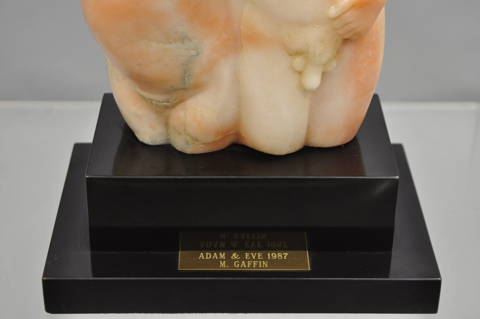 Morton Gaffin "Adam & Eve" Modernist Carved Peach Alabaster Nude Sculpture