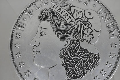 Vintage 1878 Morgan Silver Dollar 12" Pewter Trivet or Wall Hanging Plaque USA