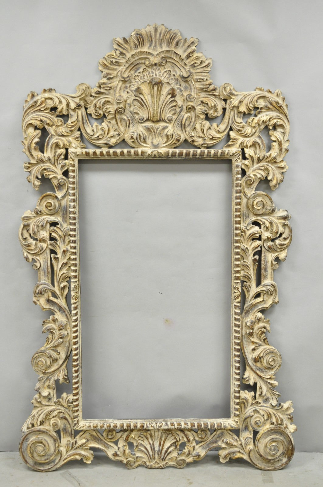 Large 78" Italian Baroque Rococo White Distress Painted Mirror Art Picture Frame