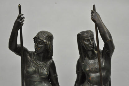 Egyptian Revival Bronze Priest & Priestess Figures after Émile Louis Picault