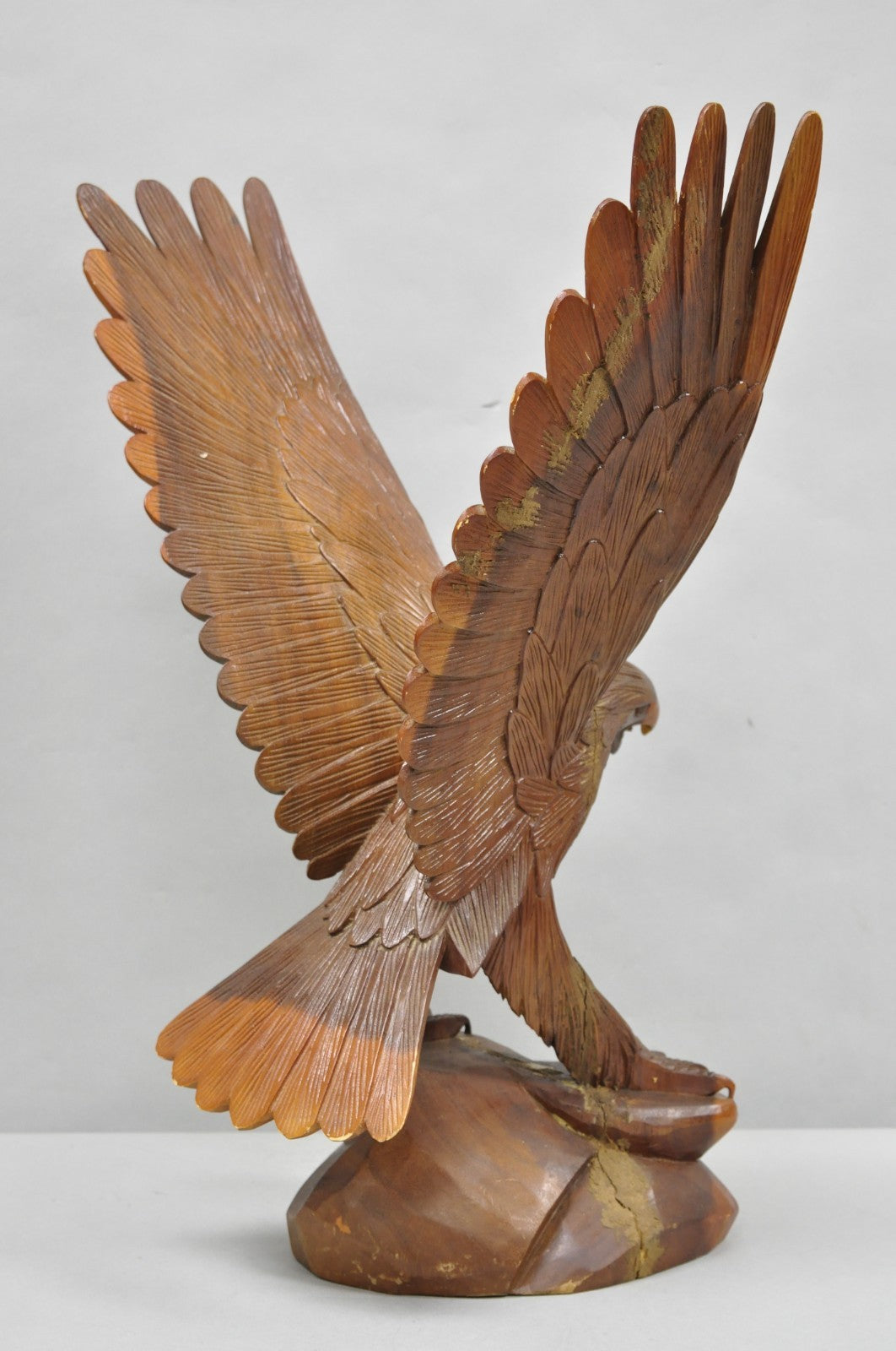 Vintage Black Forest 24" Hand Carved Wood Bald Eagle Figure Statue Sculpture