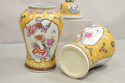 Vintage Chinese Porcelain Large Foo Dog Covered Temple Urns Ginger Jars - a Pair