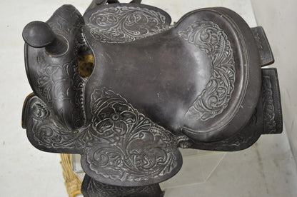 Vintage Brown Tooled Leather Floral Embossed 15" Seat Horse Riding Saddle