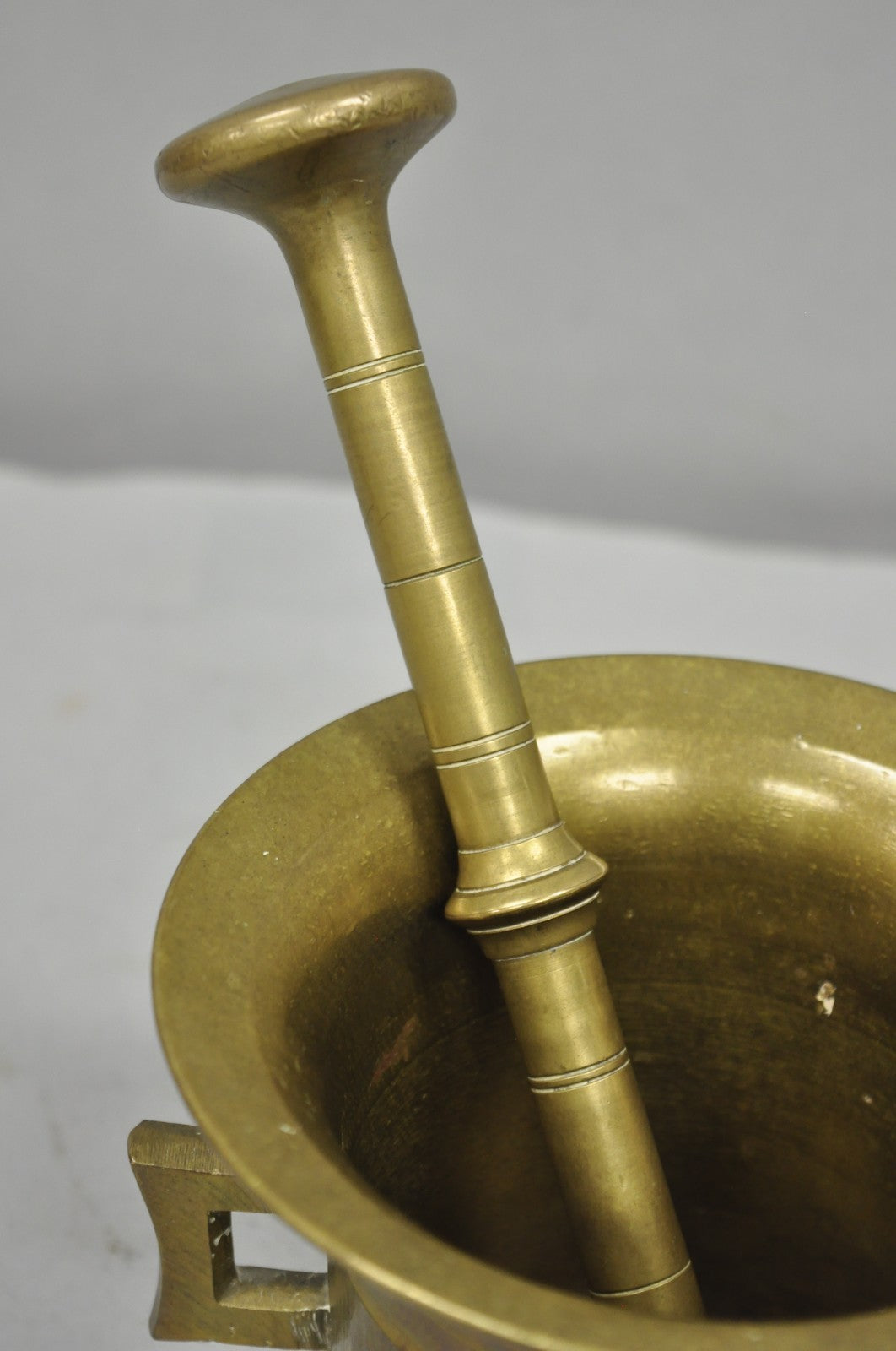 Antique Solid Bronze Brass German Apothecary Mortar with Pestle - 2 Pcs
