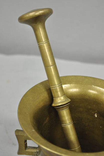 Antique Solid Bronze Brass German Apothecary Mortar with Pestle - 2 Pcs