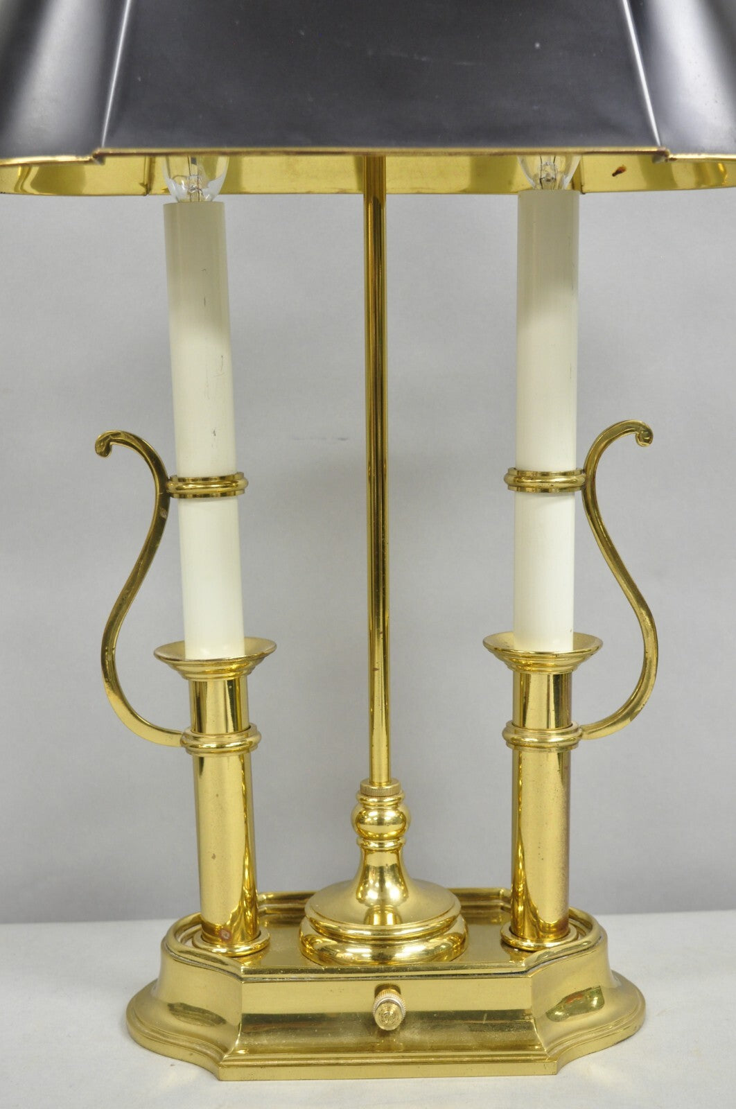 Vintage French Empire Brass Candlestick Tole Metal Bouillotte Desk Table Lamp