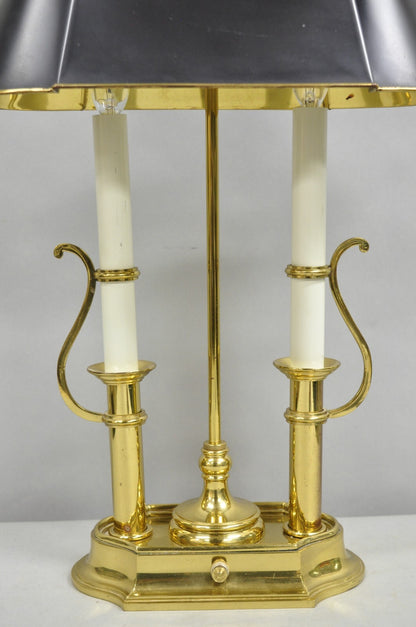 Vintage French Empire Brass Candlestick Tole Metal Bouillotte Desk Table Lamp