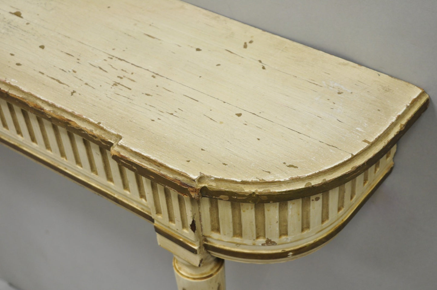 Vintage French Provincial Louis XVI Distress Cream Painted Wall Console Table
