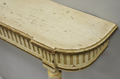 Vintage French Provincial Louis XVI Distress Cream Painted Wall Console Table