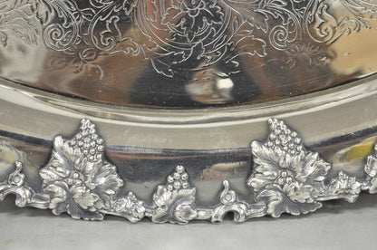 Antique English Victorian Silver Plated Grapevine Oval Bar Tray w/ Monogram