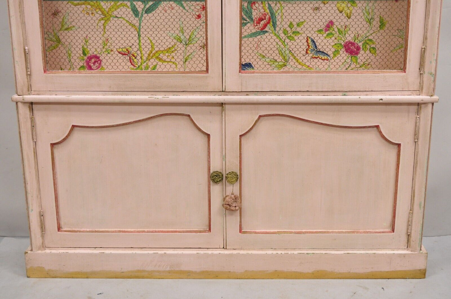 Antique Italian Venetian Pink Painted Chinoiserie Large China Display Cabinet