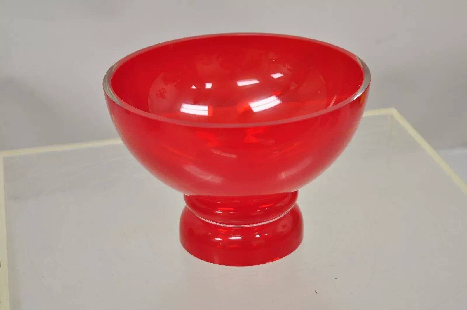 Vintage Marquis Waterford Red 8" Tango Footed Mid Century Modern Glass Bowl