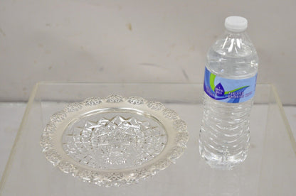 Antique English Victorian Cut Crystal Silver Plated Gallery Ashtray Trinket Dish
