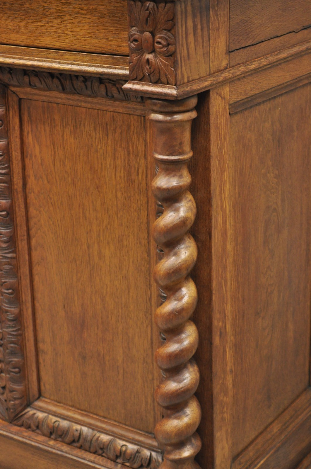 Antique Renaissance Revival Oak Wood Spiral Barley Twist Jelly Liquor Cabinet