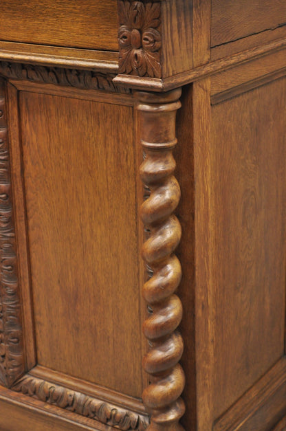 Antique Renaissance Revival Oak Wood Spiral Barley Twist Jelly Liquor Cabinet